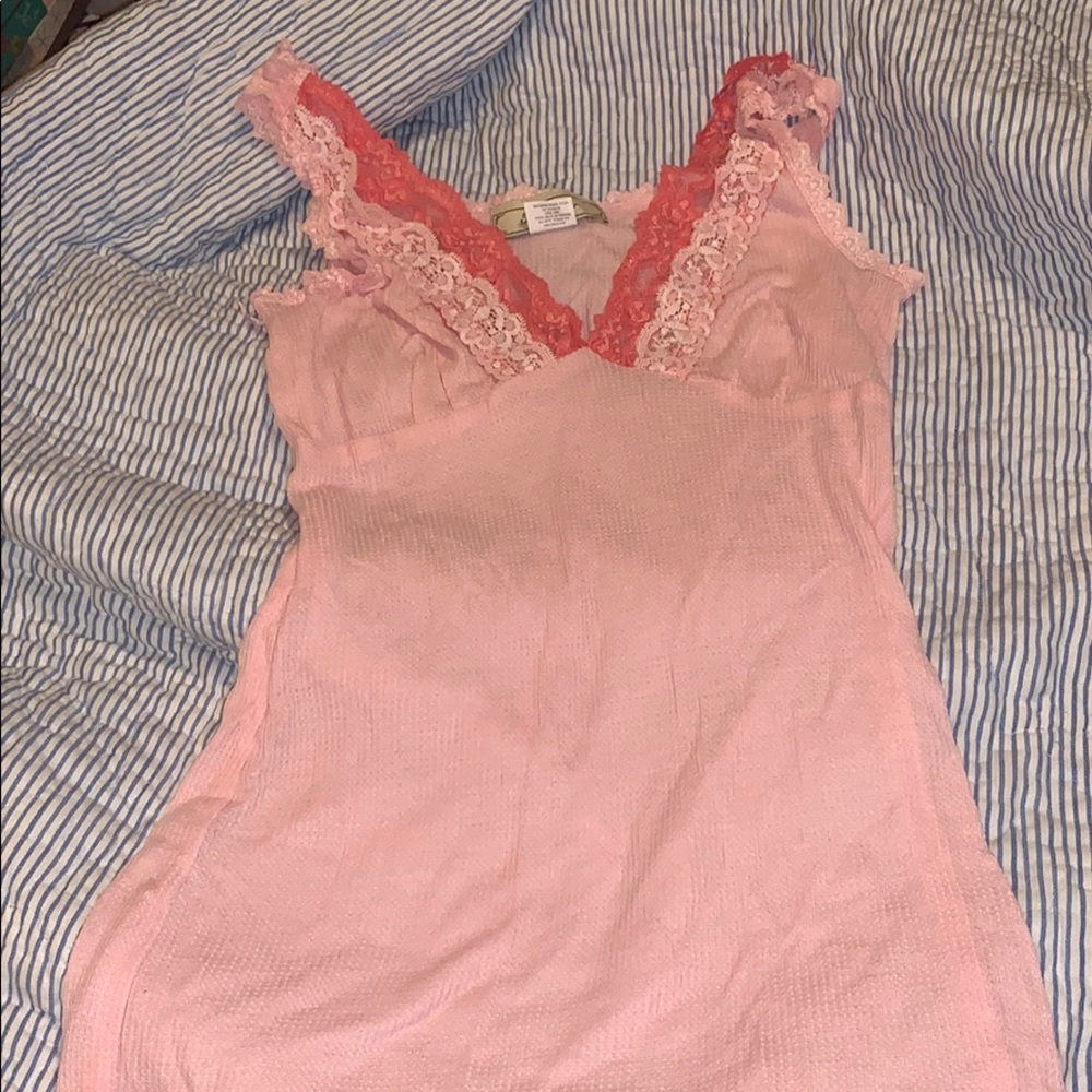 Belle du Jour shades of pink lace trim tank